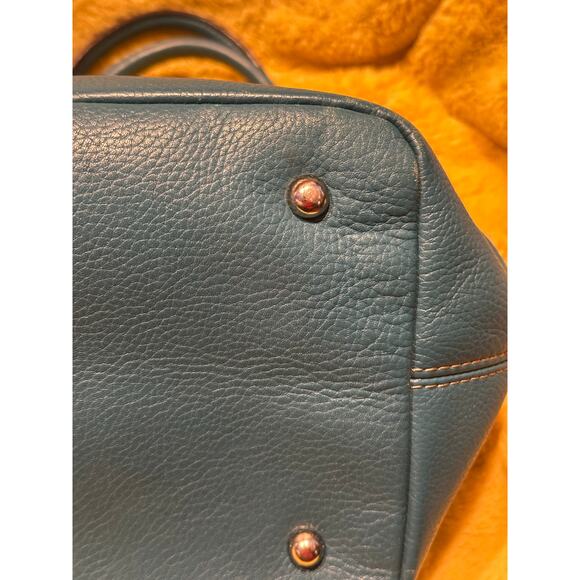 Tignanello Handbag Purse Steel Blue Pebbled Leather Double Handles Small Bag - Picture 10 of 11